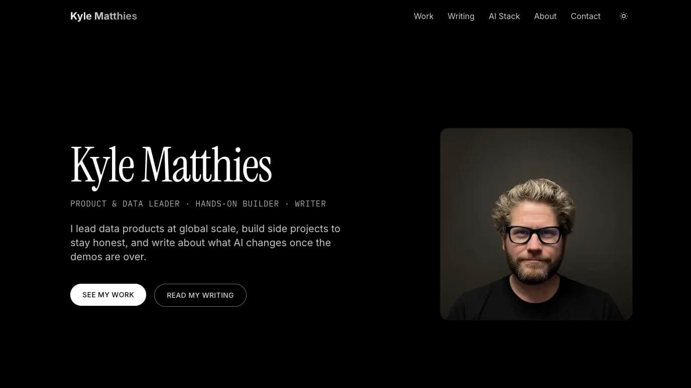 The current homepage with a stronger leadership statement and AI Stack navigation